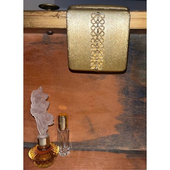 Gold compact glass complete snaps vintage two bottles - Picture 13 of 16